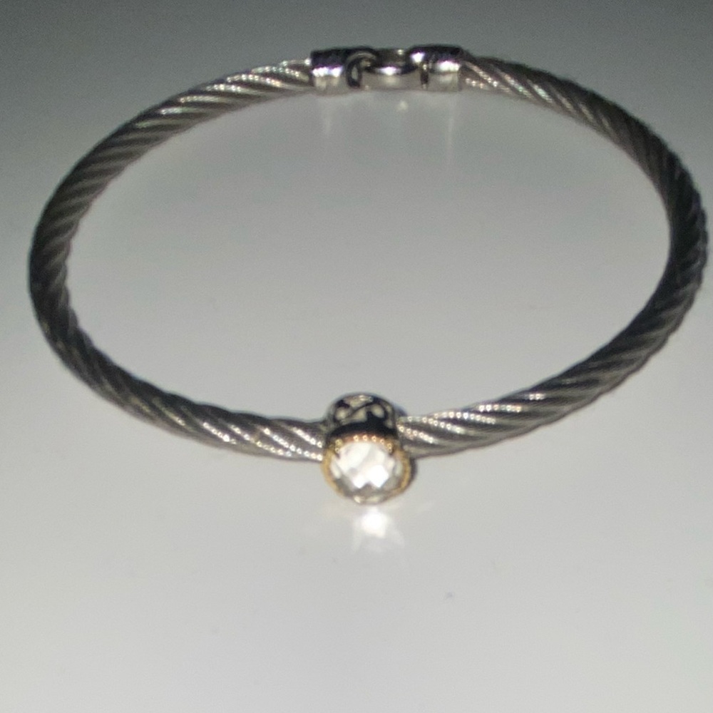 ALOR Silver Cable twist stainless steel bracelet with a White Topaz stone🔥